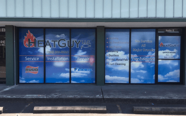 business window graphics and commercial wallcovering for Heat Guy LLC