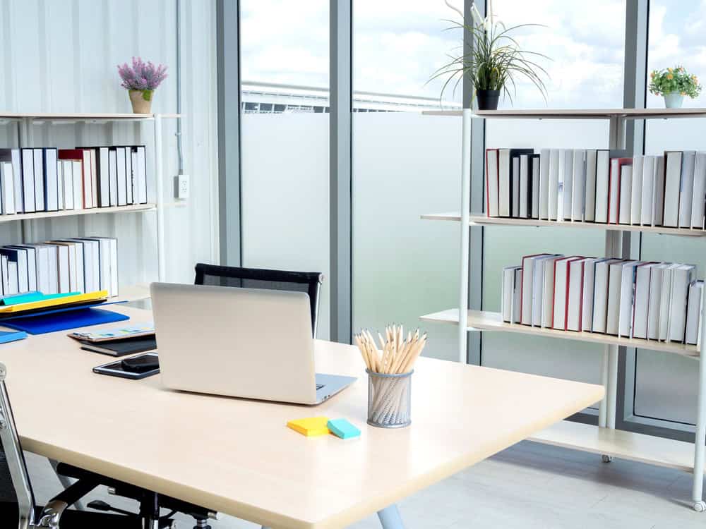 Modern office interior with privacy window film.